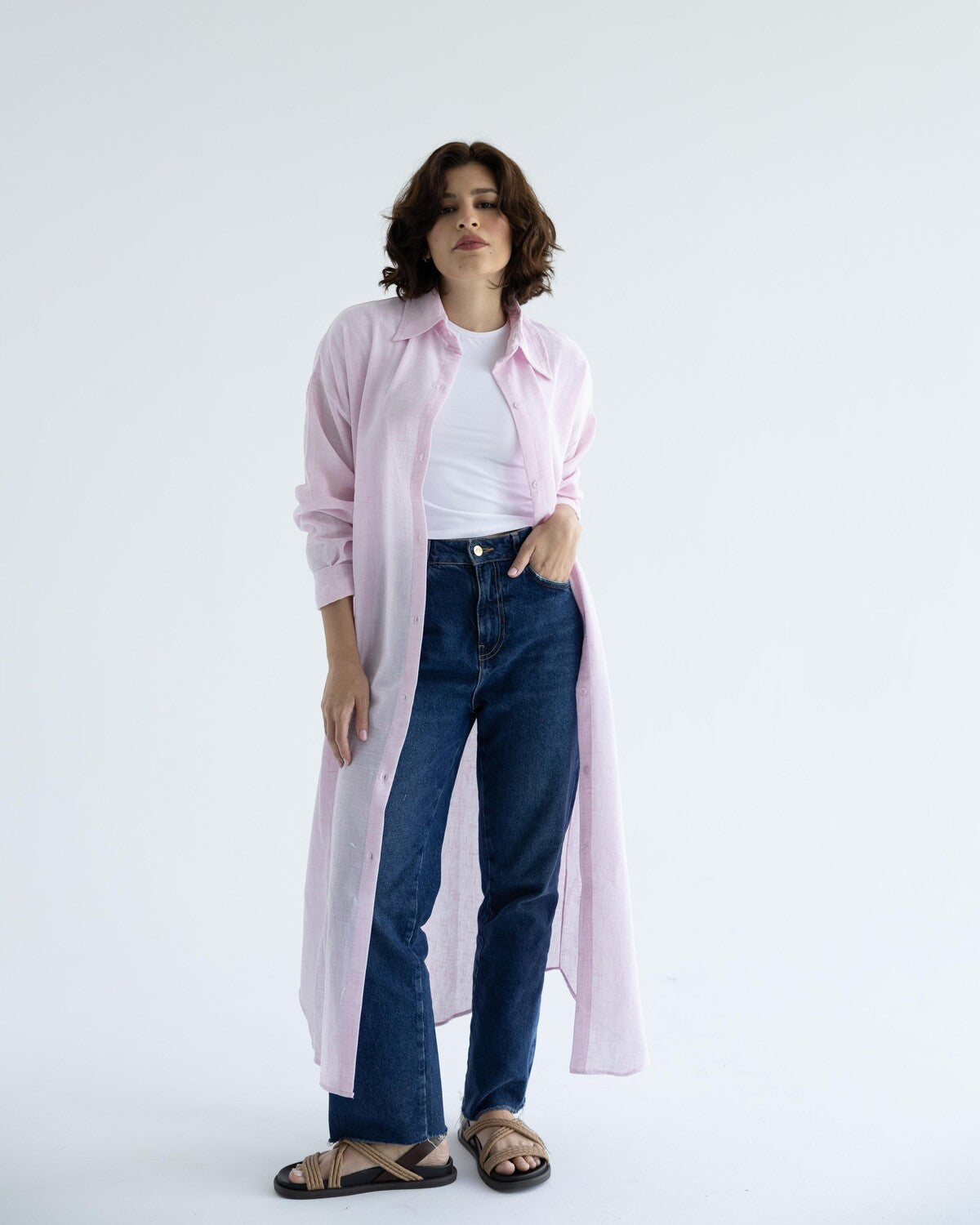 Pink Long Linen Shirt