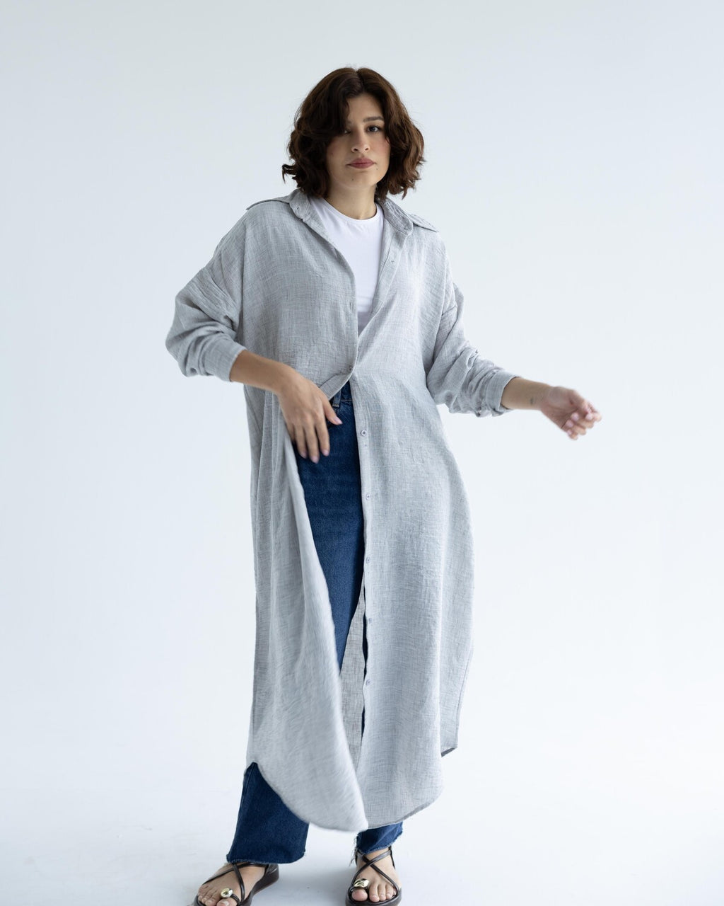 Gray Long Linen Shirt