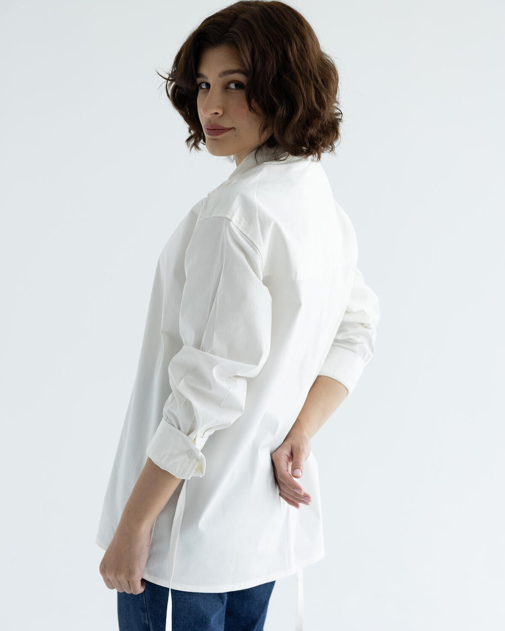 White Belted Cotton Shirt