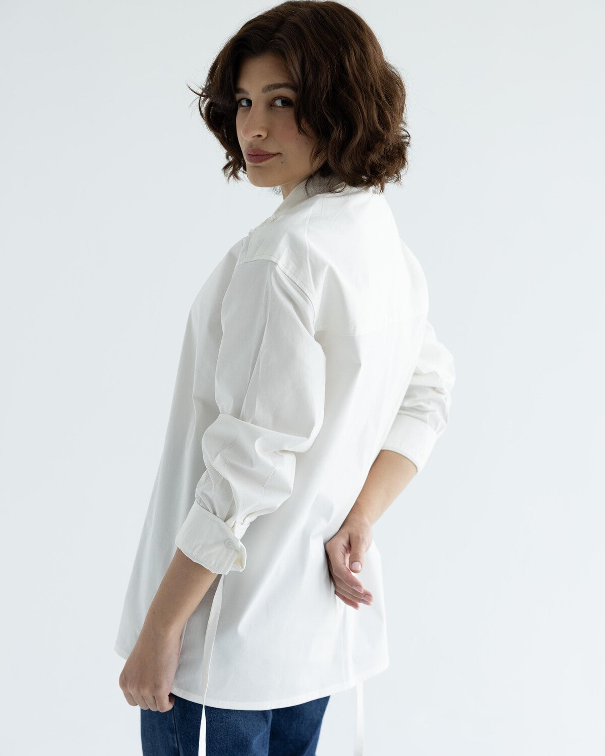 White Belted Cotton Shirt