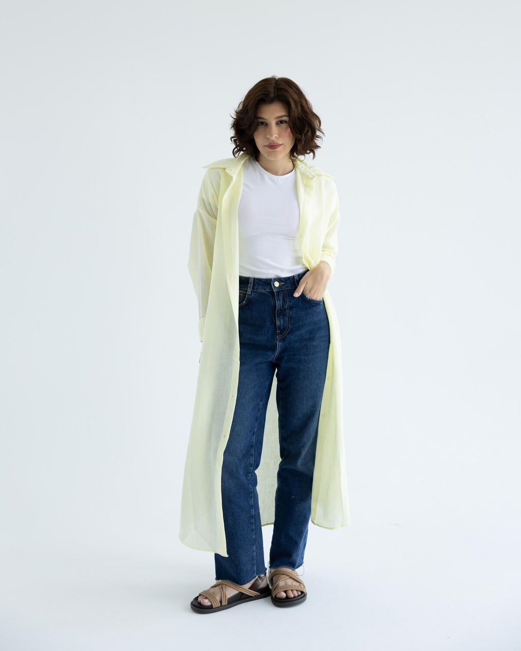 yellow long linen shirt 