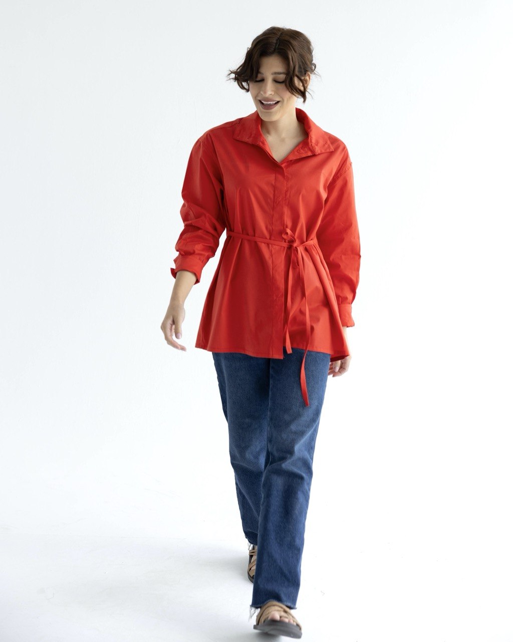 Belted cotton shirt